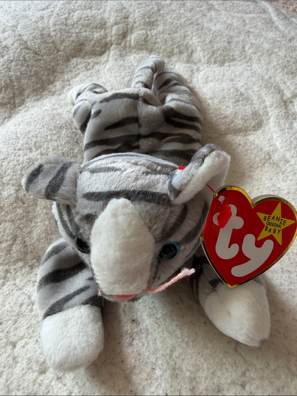 Ty New Beanie Baby Prance Gray and White Striped Cat